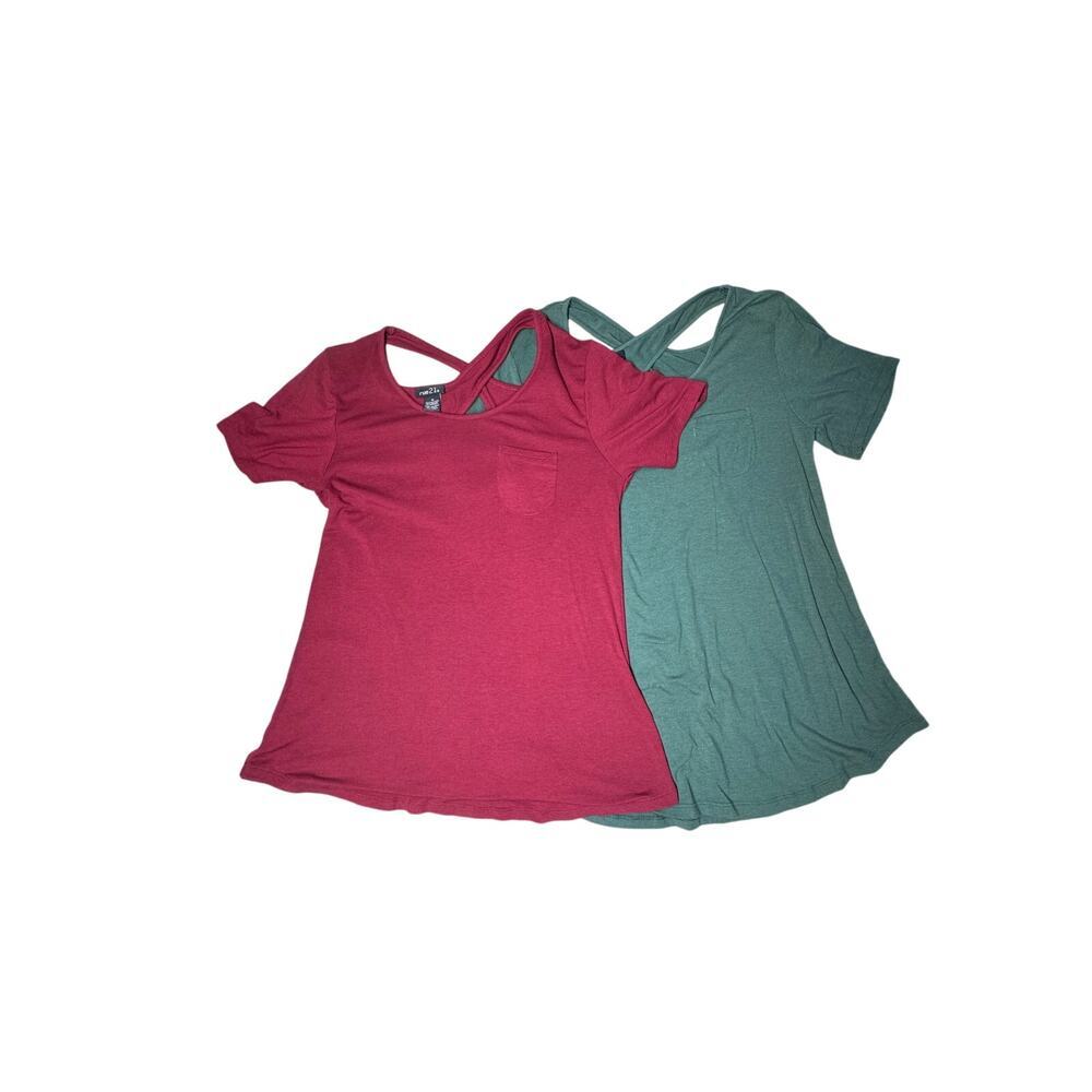 RUE 21 LOT OF 2 CROSS BACK TEES MAROON AND GREEN SIZE MEDIUM